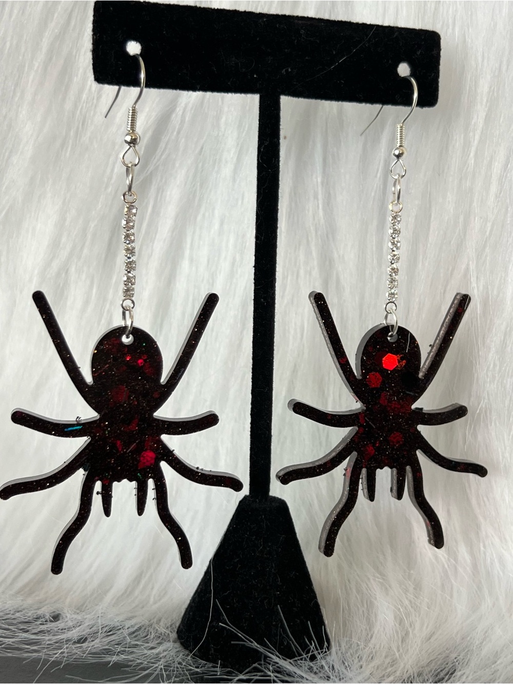 Black and Red Glitter Spider Dangle Earrings - Women Jewelry